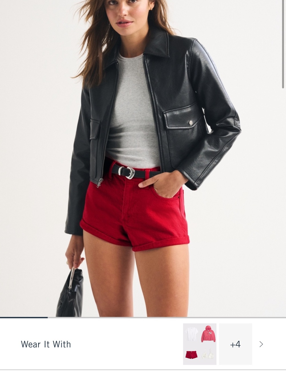 Red High Rise Denim Micro Short